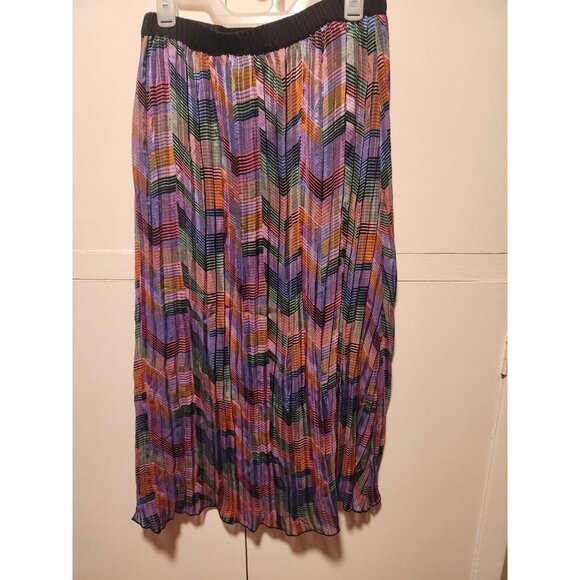 RD + KoKo Multicolor Pleated Chevron Midi Skirt Size Large - Picture 6 of 9